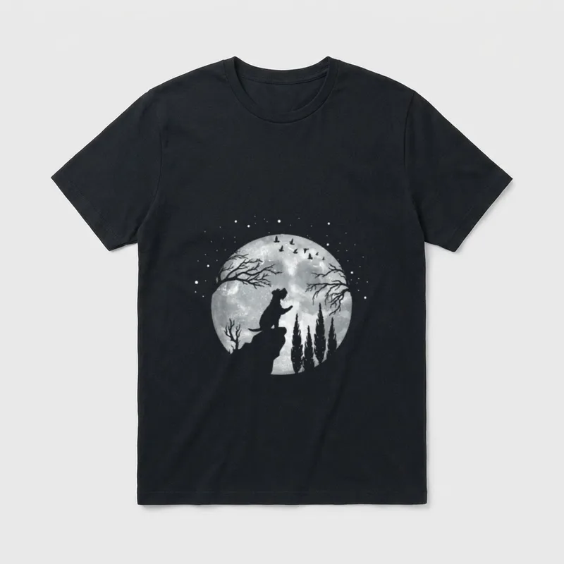 Vierbeiner Hund Hunderasse Vollmond T-Shirt 0112 – Klassisches T-Shirt in Schwarz