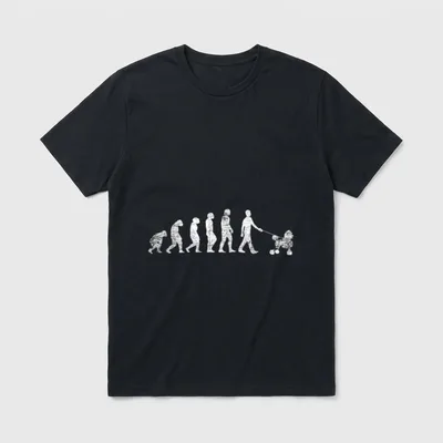 Evolution Pudel T-Shirt – Silhouettenreihe der Evolution, die beim Pudel auf der Leine endet – Klassisches T-Shirt in Schwarz