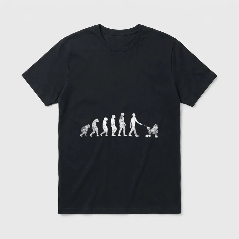 Evolution Pudel T-Shirt – Silhouettenreihe der Evolution, die beim Pudel auf der Leine endet – Klassisches T-Shirt in Schwarz