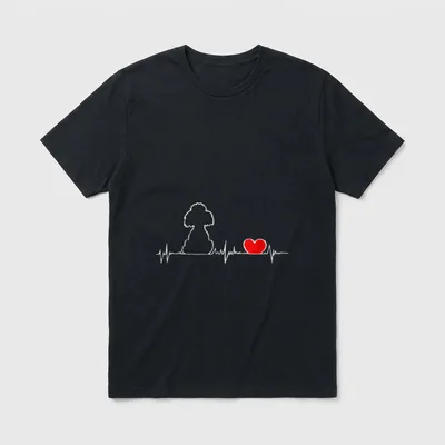 Weißer Pudel/Doodle auf EKG-Linie T-Shirt – Klassisches T-Shirt in Schwarz