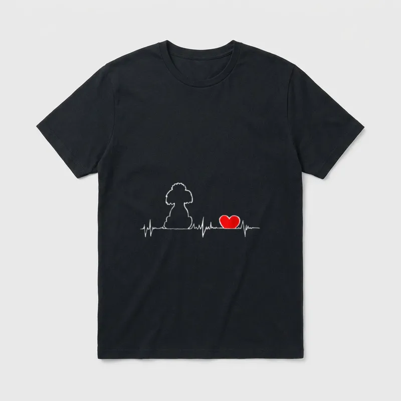 Weißer Pudel/Doodle auf EKG-Linie T-Shirt – Klassisches T-Shirt in Schwarz