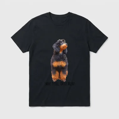 Ohne Pudel Ohne mich T-Shirt – Schwarz-brauner Pudel mit dem Schriftzug OHNE PUDEL OHNE MICH – Klassisches T-Shirt in Schwarz