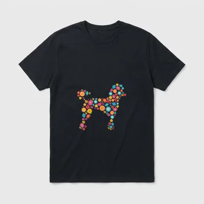 Blumen Pudel T-Shirt – Bunte Blumen-Pudel-Silhouette aus vielen kleinen Grafiken – Klassisches T-Shirt in Schwarz