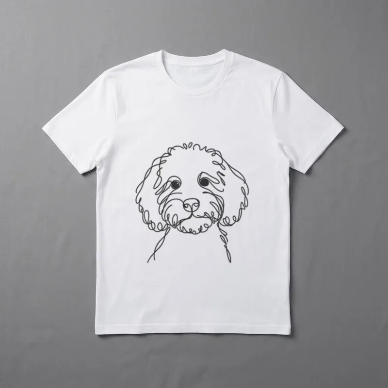 Line Art Dad Mom T-Shirt – Cockapoo Strichzeichnung lockiges Fell sanfter Blick – Klassisches T-Shirt in Schwarz