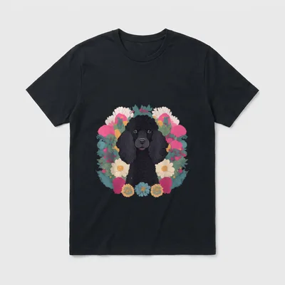 Dog Lover Pudel Blumendruck T-Shirt – Klassisches T-Shirt in Schwarz
