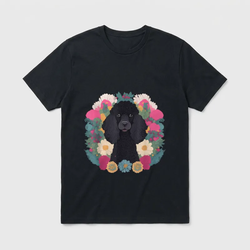 Dog Lover Pudel Blumendruck T-Shirt – Klassisches T-Shirt in Schwarz