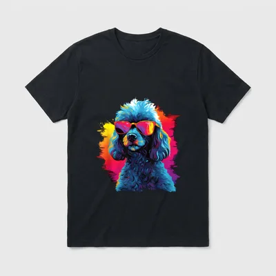 Wasserfarben Farbenfroher Pudel Hunde T-Shirt – Bunter Pudel mit Sonnenbrille im Wasserstil – Klassisches T-Shirt in Schwarz