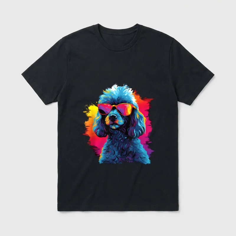 Wasserfarben Farbenfroher Pudel Hunde T-Shirt – Bunter Pudel mit Sonnenbrille im Wasserstil – Klassisches T-Shirt in Schwarz
