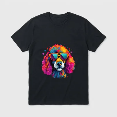 Wasserfarben Farbenfroher Pudel Hunde T-Shirt 0082 – Klassisches T-Shirt in Schwarz