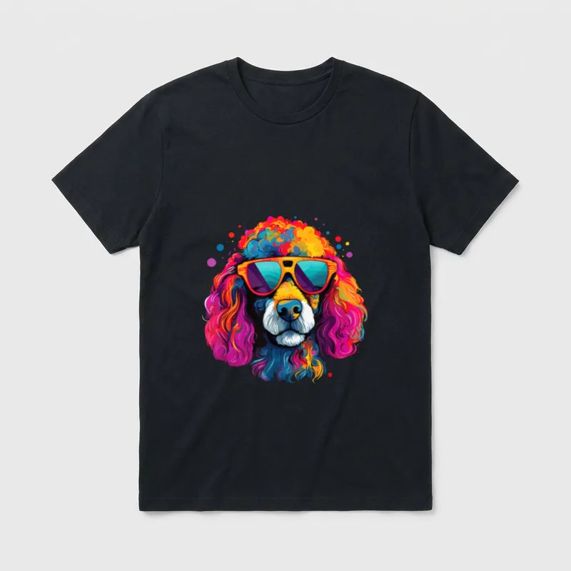 Wasserfarben Farbenfroher Pudel Hunde T-Shirt 0082 – Klassisches T-Shirt in Schwarz