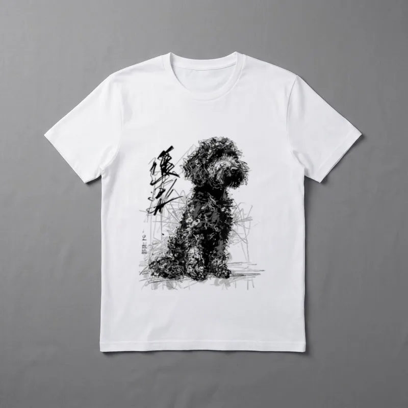Labradoodle Abstraktes Haustier Zeichnung T-Shirt – Klassisches T-Shirt in Schwarz