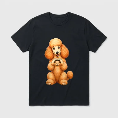 Pudel mit Herz Süßer T-Shirt – Sitzender orangefarbener Pudel formt mit Pfoten ein Herz – Klassisches T-Shirt in Schwarz