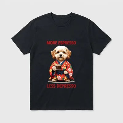 More Espresso Less Depresso T-Shirt – Klassisches T-Shirt in Schwarz