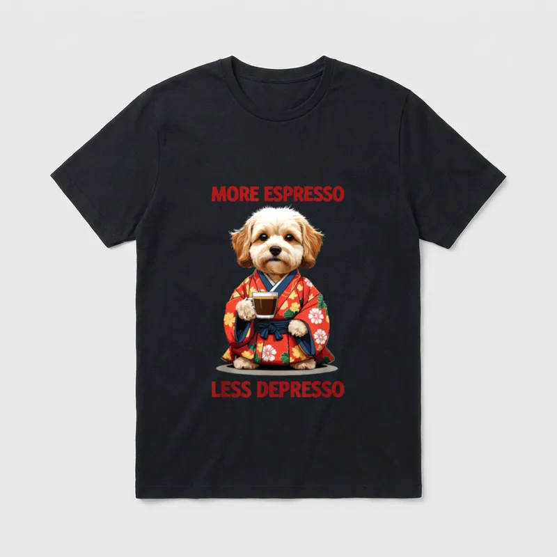 More Espresso Less Depresso T-Shirt – Klassisches T-Shirt in Schwarz