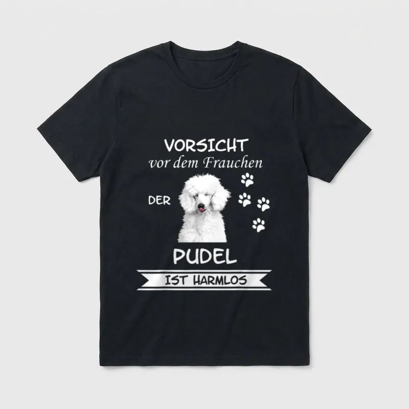 Vorsicht vor dem Frauchen Pudel T-Shirt – Klassisches T-Shirt in Schwarz