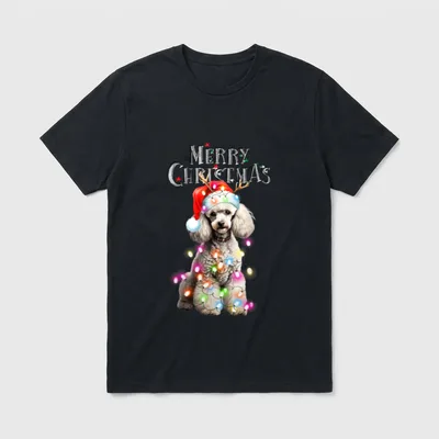 Weihnachtsmütze mit Pudel-Motiv Weihnachtsmannmütze T-Shirt – Klassisches T-Shirt in Schwarz