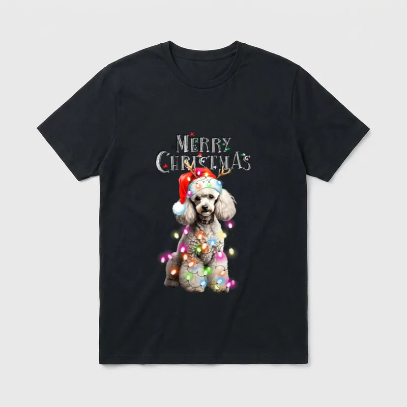Weihnachtsmütze mit Pudel-Motiv Weihnachtsmannmütze T-Shirt – Klassisches T-Shirt in Schwarz