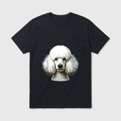 Hundegesicht Pudel T-Shirt – Weißer Pudel Kopf Porträt Illustration Stechstil – Klassisches T-Shirt in Schwarz