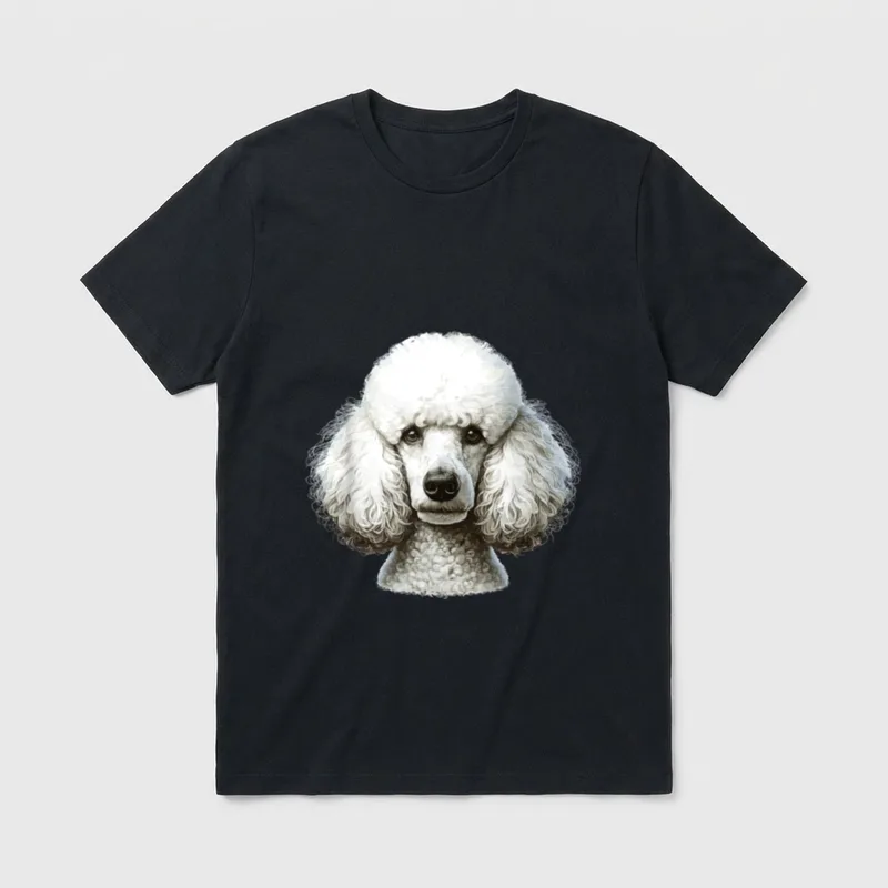 Hundegesicht Pudel T-Shirt – Weißer Pudel Kopf Porträt Illustration Stechstil – Klassisches T-Shirt in Schwarz