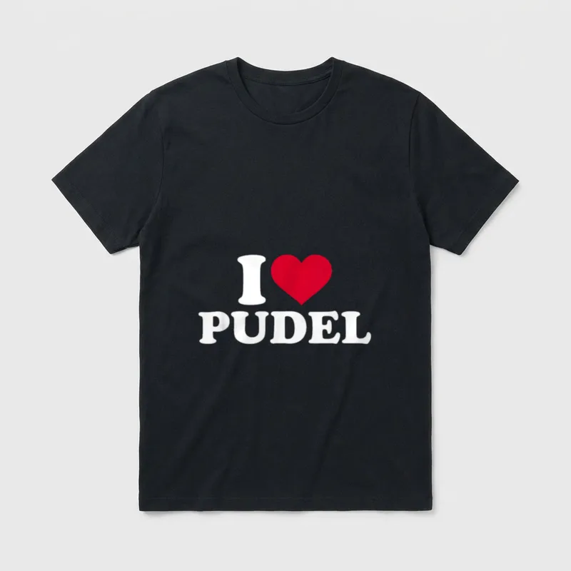 Ich liebe Pudel T-Shirt – T-Shirt mit weißer Schrift I und PUDEL sowie rotem Herzsymbol – Klassisches T-Shirt in Schwarz