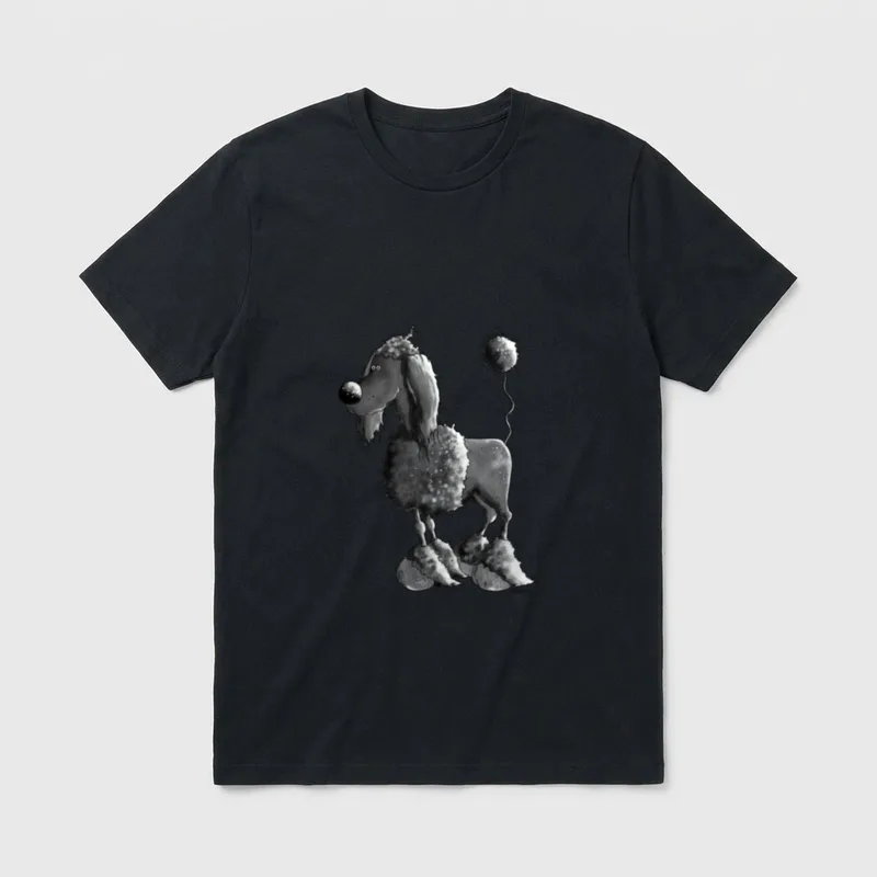 Schwarze Pudel Cartoon Hundemotiv T-Shirt – Klassisches T-Shirt in Schwarz
