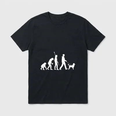 Pudel T-Shirt 0161 – Silhouette Evolution endend bei einem Pudel auf Leine – Klassisches T-Shirt in Schwarz