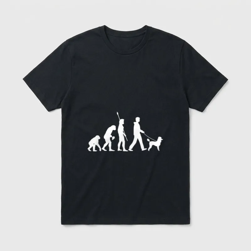 Pudel T-Shirt 0161 – Silhouette Evolution endend bei einem Pudel auf Leine – Klassisches T-Shirt in Schwarz