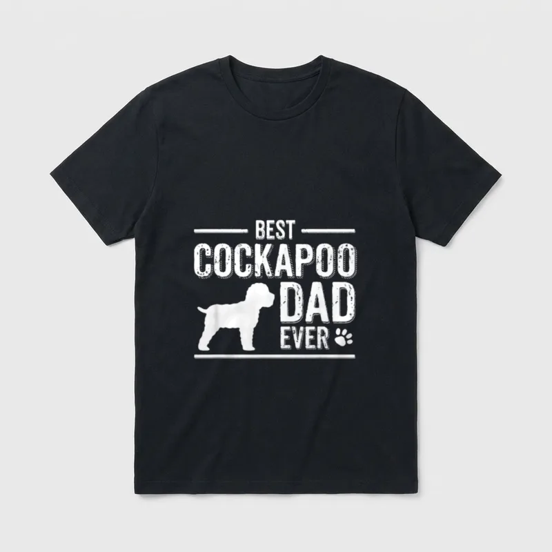 Cockapoo T-Shirt – Best Cockapoo Dad Ever Schriftzug mit Hundesilhouette und Pfotenabdruck – Klassisches T-Shirt in Schwarz