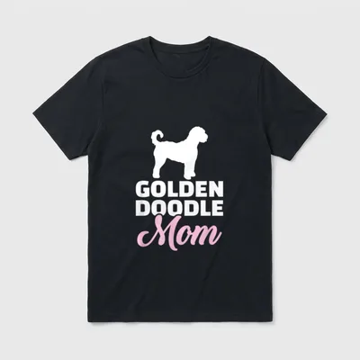 Goldendoodle Mama T-Shirt – Weißer Goldendoodle Profil mit GOLDEN DOODLE Mom Text – Klassisches T-Shirt in Schwarz