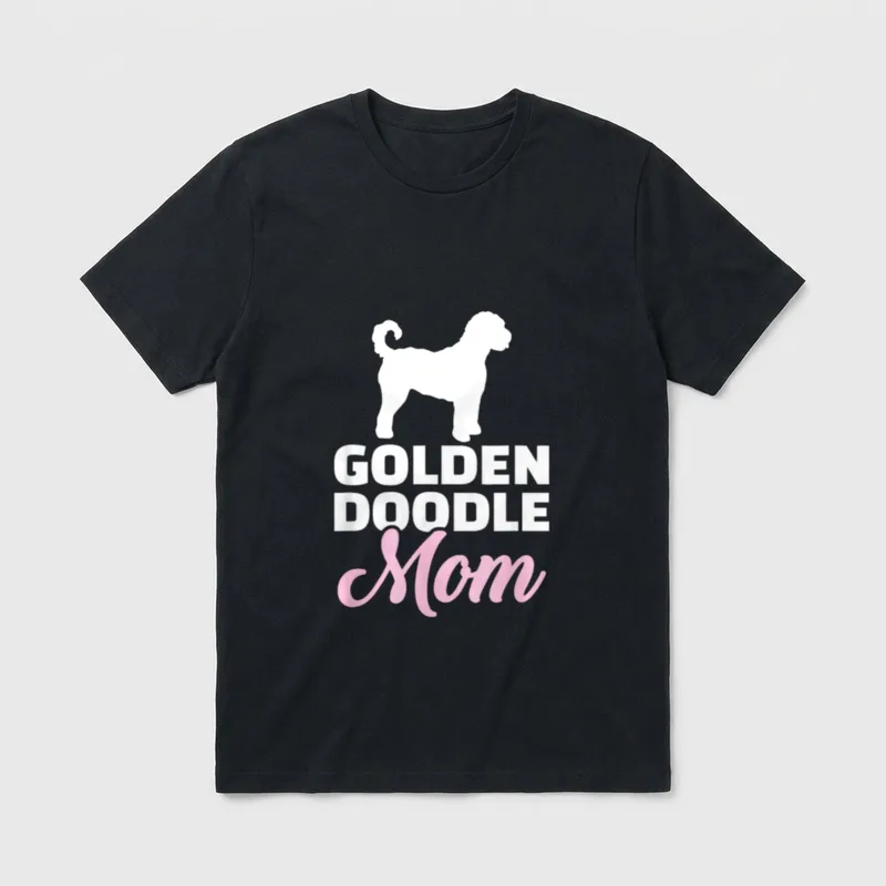 Goldendoodle Mama T-Shirt – Weißer Goldendoodle Profil mit GOLDEN DOODLE Mom Text – Klassisches T-Shirt in Schwarz