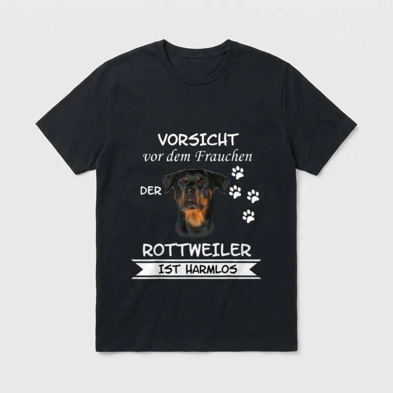 Vorsicht vor dem Frauchen Rottweiler T-Shirt – Klassisches T-Shirt in Schwarz
