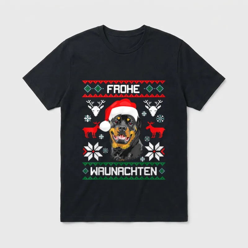 Rottweiler Frohe Waunachten Weihnachten T-Shirt – Klassisches T-Shirt in Schwarz
