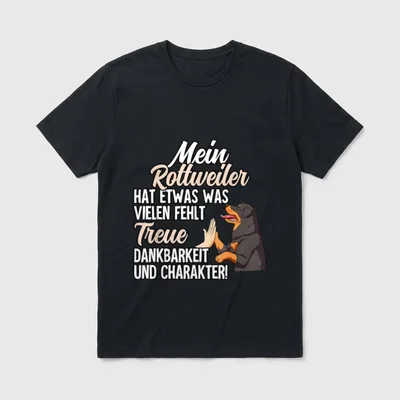 Rottweiler T-Shirt 0056 – Rottweiler gibt Highfive mit Text über Treue und Charakter – Klassisches T-Shirt in Schwarz