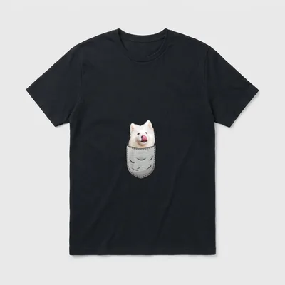 Samojede Samoyed Brust-Tasche Pocket T-Shirt – Klassisches T-Shirt in Schwarz