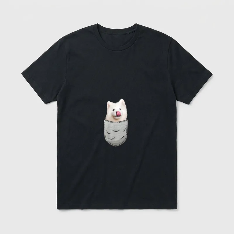 Samojede Samoyed Brust-Tasche Pocket T-Shirt – Klassisches T-Shirt in Schwarz
