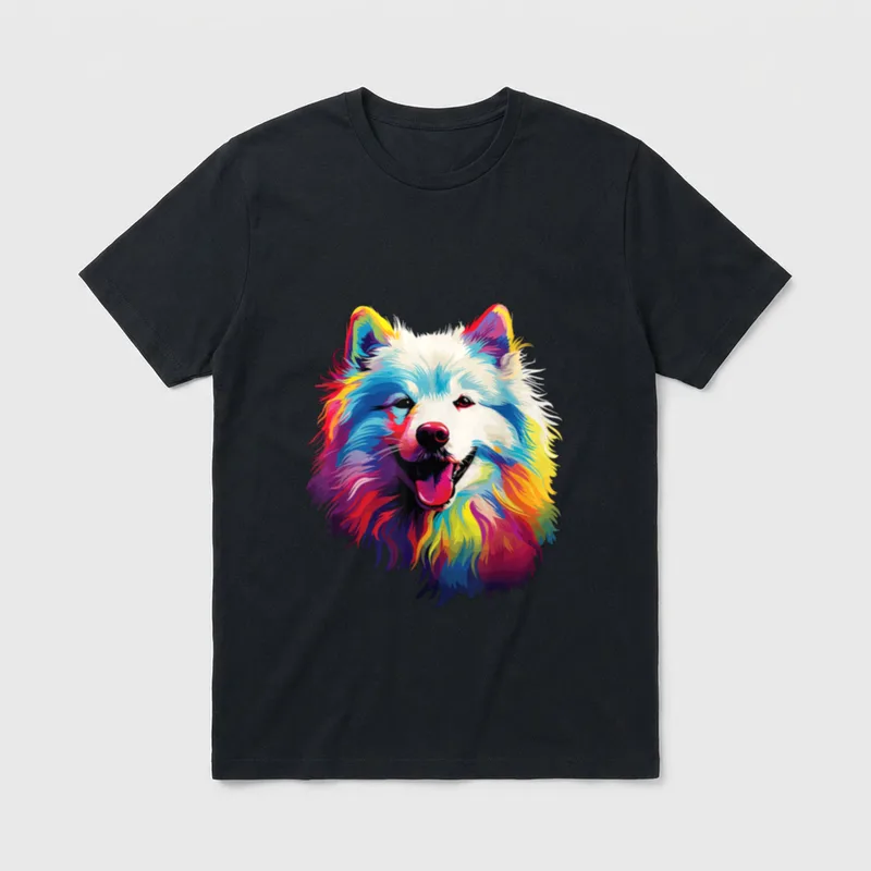 Wasserfarben Farbenfroher Samojede Hunde T-Shirt – Klassisches T-Shirt in Schwarz