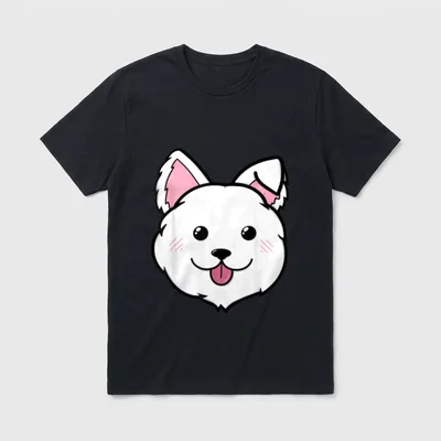 Süßer Samojede T-Shirt – Cartoon-Samojede mit herausgestreckter Zunge und rosafarbenen Ohren – Klassisches T-Shirt in Schwarz