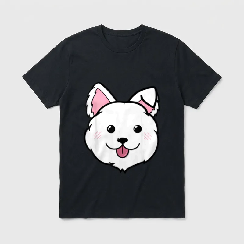 Süßer Samojede T-Shirt – Cartoon-Samojede mit herausgestreckter Zunge und rosafarbenen Ohren – Klassisches T-Shirt in Schwarz