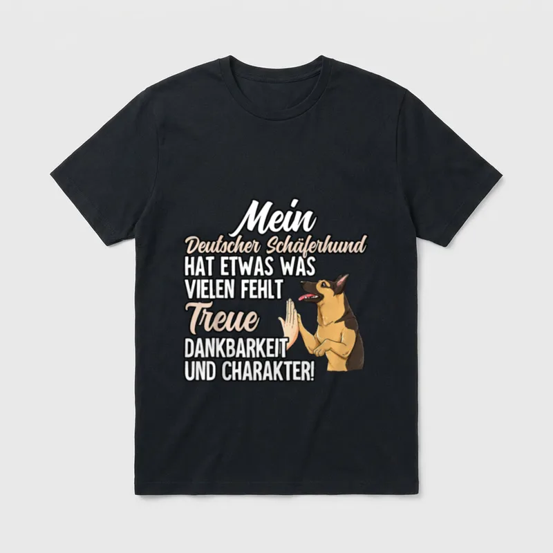 Deutscher Schäferhund T-Shirt 0044 – Deutscher Schäferhund mit Text über Treue und Charakter – Klassisches T-Shirt in Schwarz