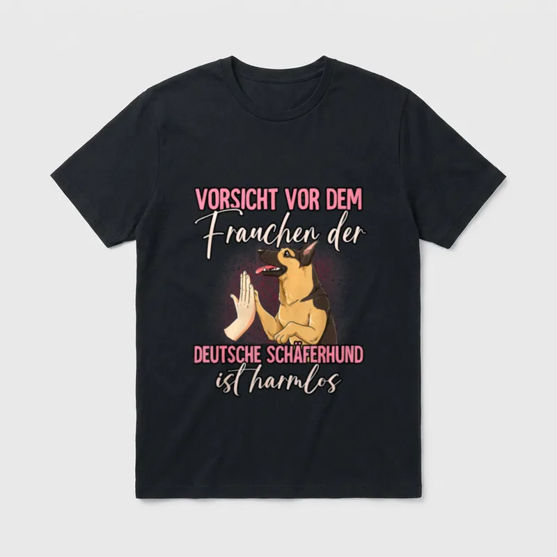 Vorsicht vor dem Frauchen Schäferhund T-Shirt – Klassisches T-Shirt in Schwarz