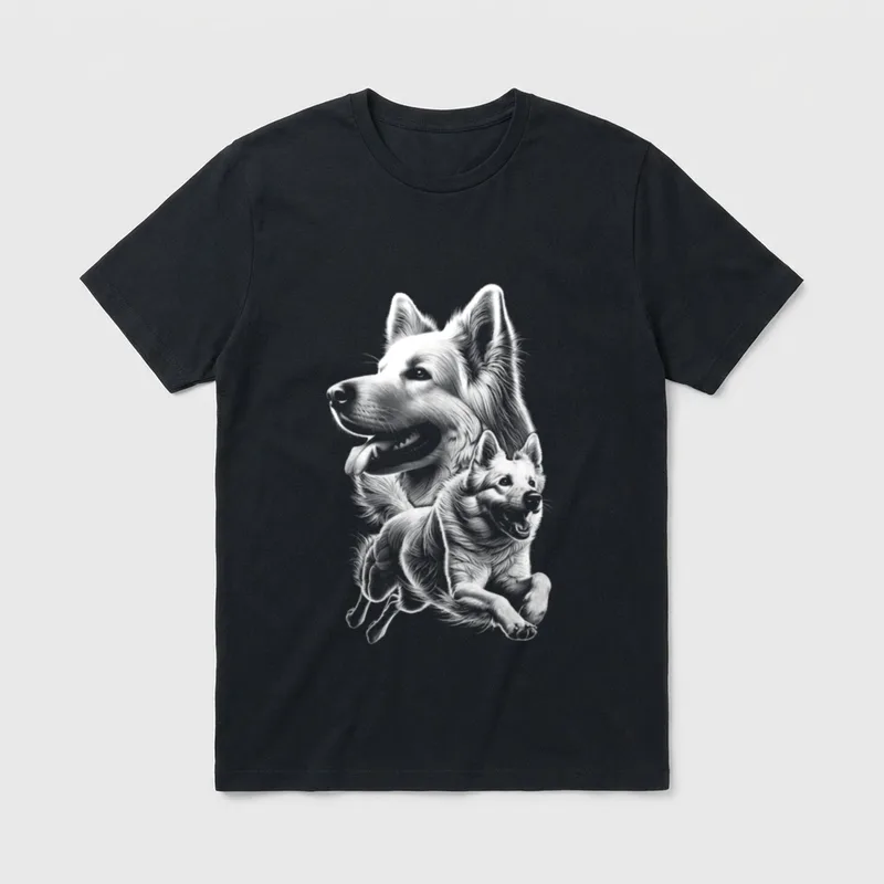 Fröhlicher weißer Schäferhund T-Shirt – Klassisches T-Shirt in Schwarz
