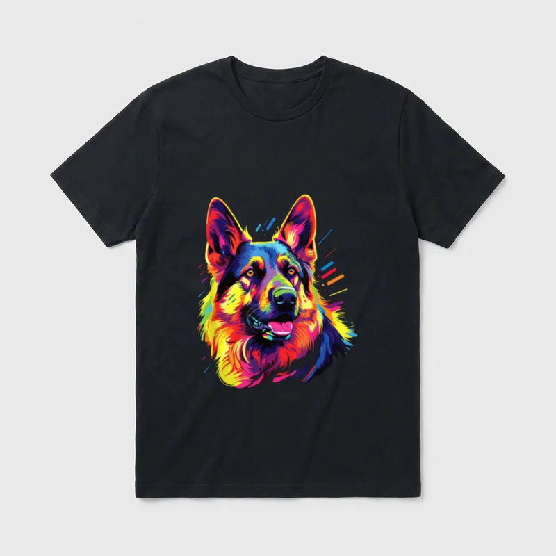 Wasserfarben Farbenfroher Deutscher Schäferhund T-Shirt – Klassisches T-Shirt in Schwarz