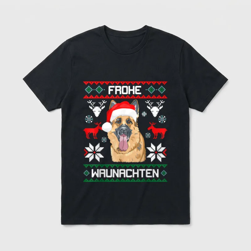 Deutscher Schäferhund Frohe Waunachten T-Shirt – Klassisches T-Shirt in Schwarz