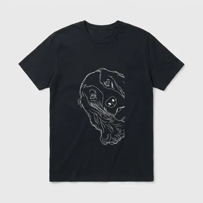 Cocker Spaniel T-Shirt – Weiße Strichzeichnung eines English Cocker Spaniel Kopfes im Profil – Klassisches T-Shirt in Schwarz