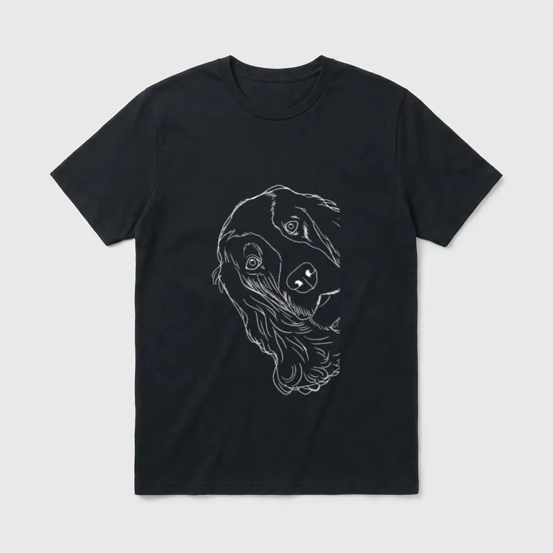 Cocker Spaniel T-Shirt – Weiße Strichzeichnung eines English Cocker Spaniel Kopfes im Profil – Klassisches T-Shirt in Schwarz