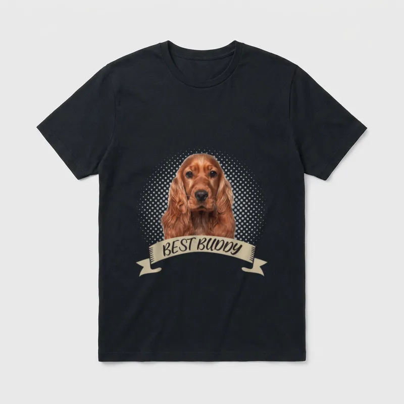 Cocker Spaniel-Hundeporträt T-Shirt – Cocker Spaniel Porträt mit BEST BUDDY Banner – Klassisches T-Shirt in Schwarz