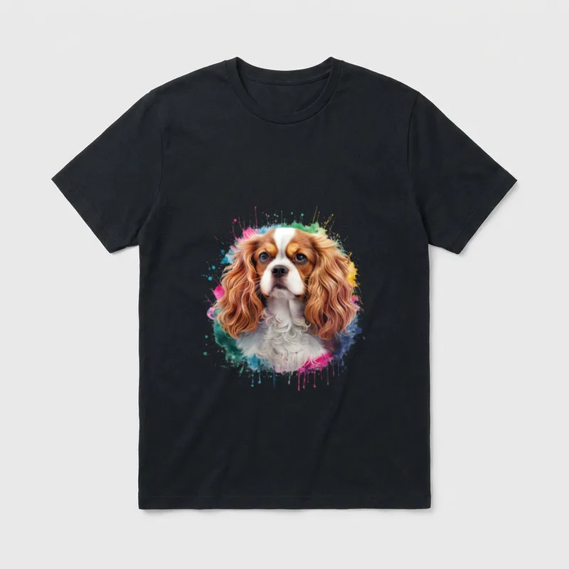 Bunt Aquarell Cavalier King T-Shirt – Klassisches T-Shirt in Schwarz