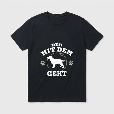Der mit dem Cocker T-Shirt – Cocker Spaniel Silhouette mit Leine und Pfotenabdruck – Klassisches T-Shirt in Schwarz