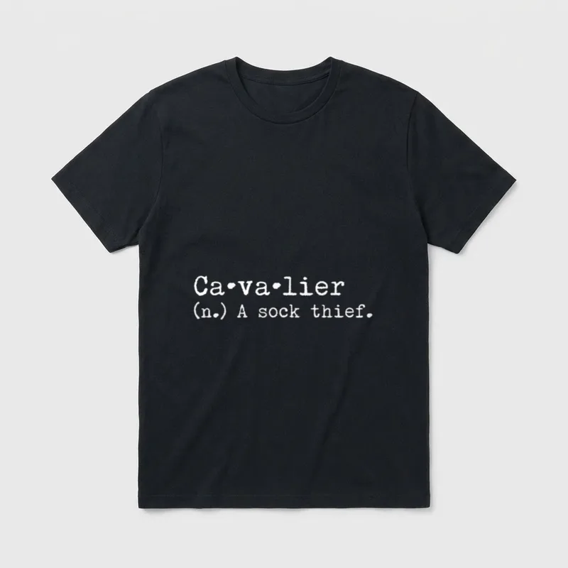 Ein Sockendieb Cavalier King T-Shirt – Textmotiv Ca-va-lier A sock thief in Typografie – Klassisches T-Shirt in Schwarz