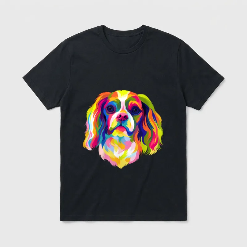 Pop Art Cavalier King T-Shirt – Klassisches T-Shirt in Schwarz